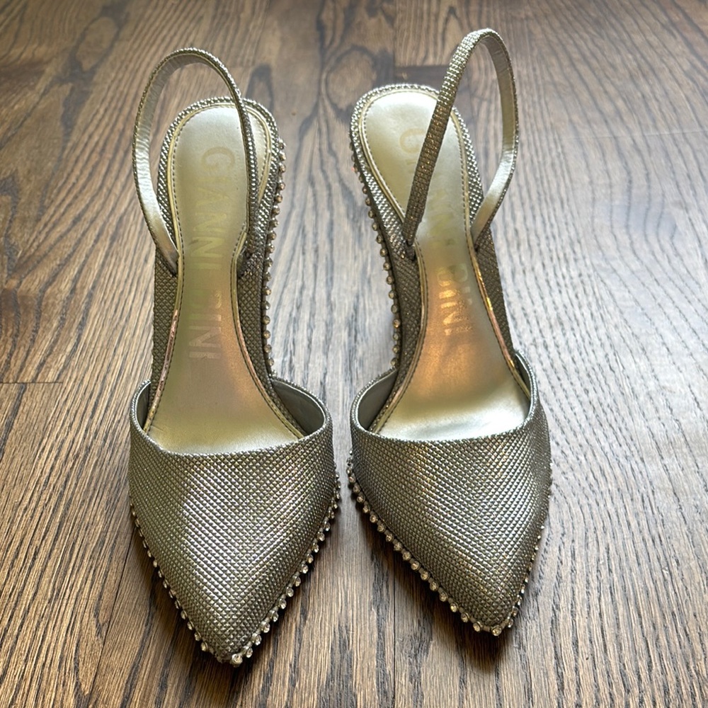 Gianni Bini Silver Slingback Heels with Studded Trim